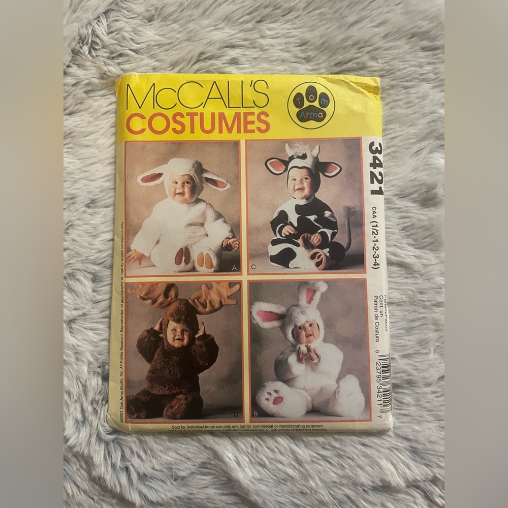 UNCUT 2001 McCalls Costumes for Toddler- Lamb, Cow, Bunny, Moose